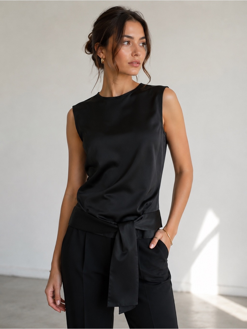 Helmut Lang Black  Tie-Hem Tank Top